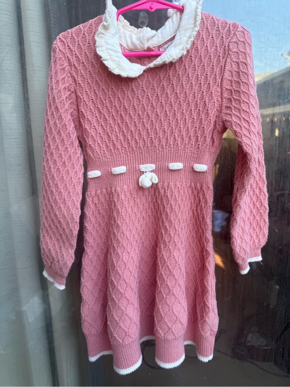 Rachel Zoe Pink Knit Dress with White Trim and Bow Accent 4T